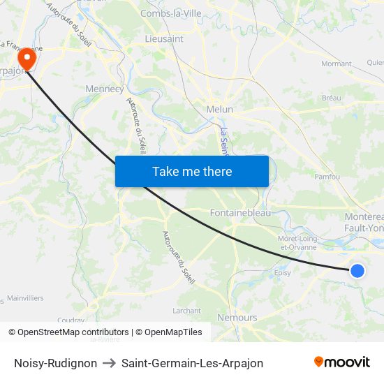 Noisy-Rudignon to Saint-Germain-Les-Arpajon map