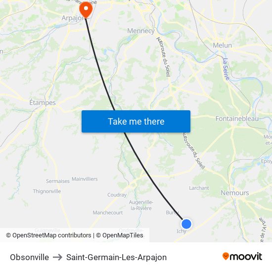 Obsonville to Saint-Germain-Les-Arpajon map