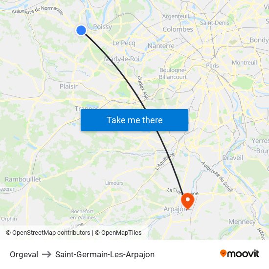 Orgeval to Saint-Germain-Les-Arpajon map
