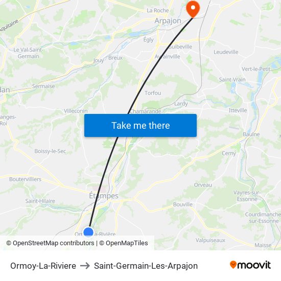 Ormoy-La-Riviere to Saint-Germain-Les-Arpajon map