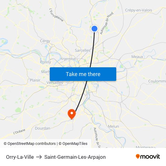 Orry-La-Ville to Saint-Germain-Les-Arpajon map