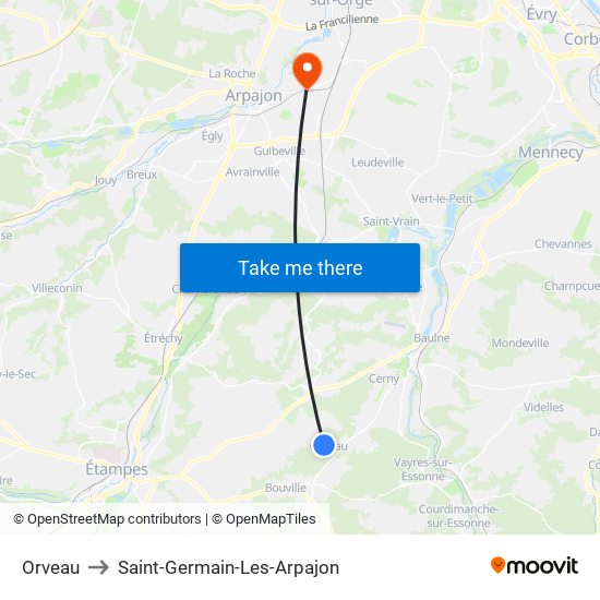 Orveau to Saint-Germain-Les-Arpajon map