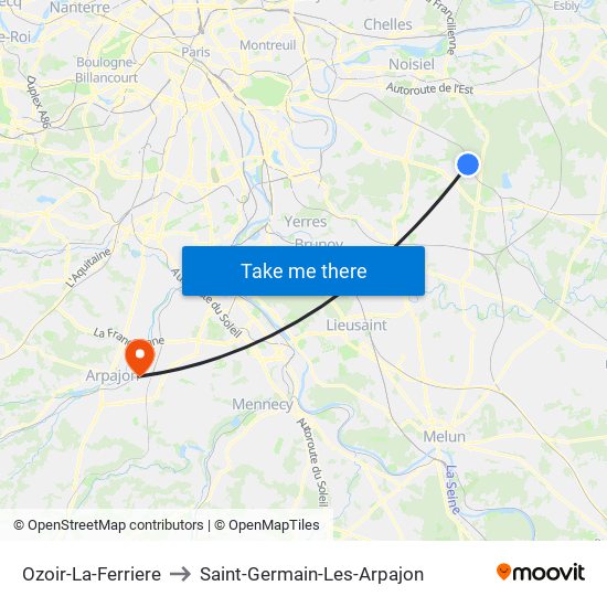 Ozoir-La-Ferriere to Saint-Germain-Les-Arpajon map