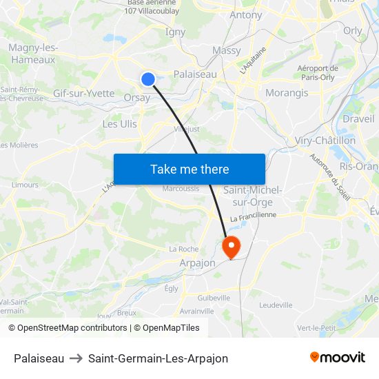 Palaiseau to Saint-Germain-Les-Arpajon map