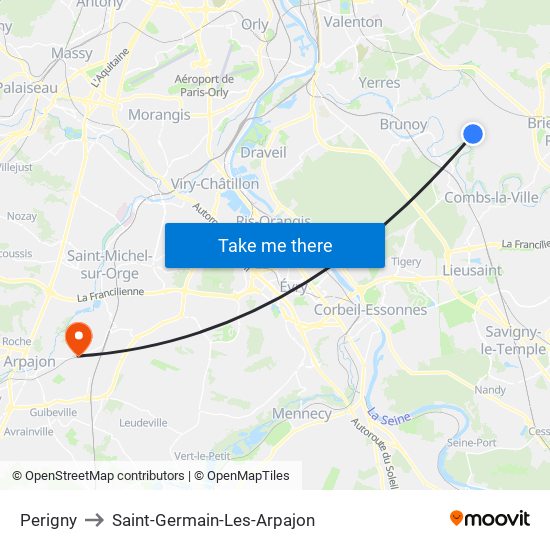 Perigny to Saint-Germain-Les-Arpajon map