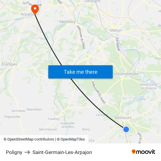 Poligny to Saint-Germain-Les-Arpajon map