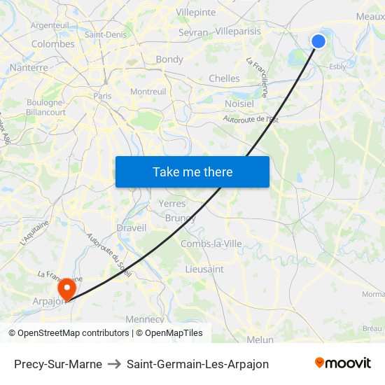 Precy-Sur-Marne to Saint-Germain-Les-Arpajon map