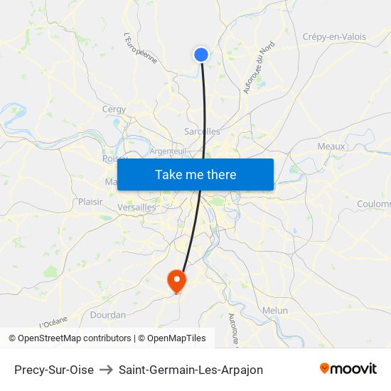 Precy-Sur-Oise to Saint-Germain-Les-Arpajon map