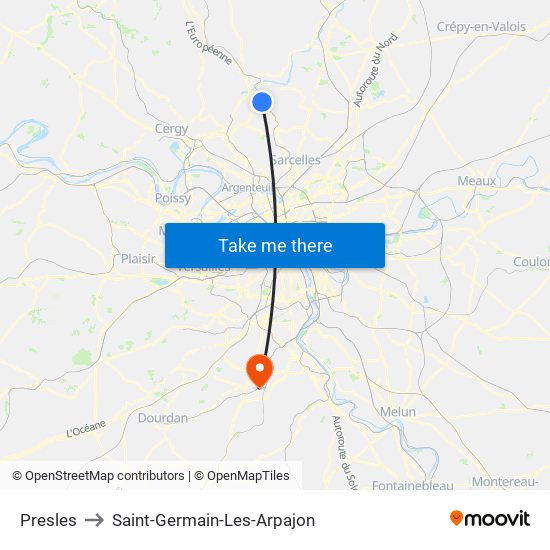 Presles to Saint-Germain-Les-Arpajon map