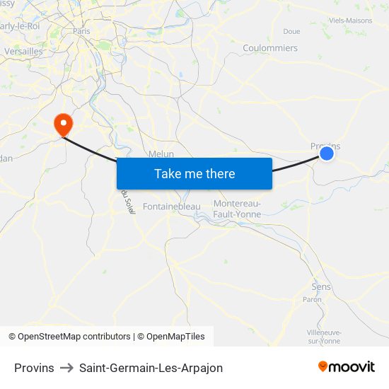Provins to Saint-Germain-Les-Arpajon map