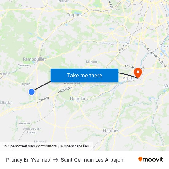 Prunay-En-Yvelines to Saint-Germain-Les-Arpajon map