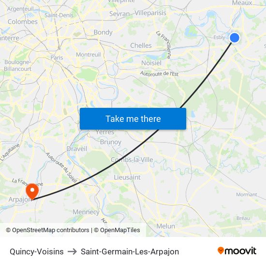 Quincy-Voisins to Saint-Germain-Les-Arpajon map