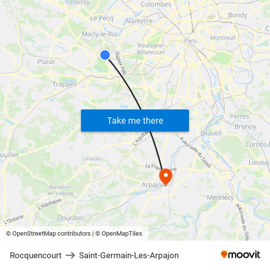 Rocquencourt to Saint-Germain-Les-Arpajon map