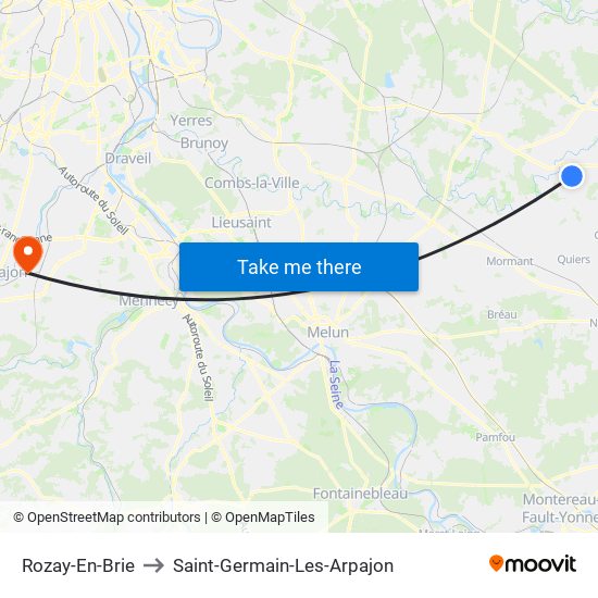Rozay-En-Brie to Saint-Germain-Les-Arpajon map