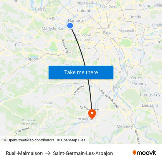 Rueil-Malmaison to Saint-Germain-Les-Arpajon map