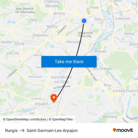 Rungis to Saint-Germain-Les-Arpajon map