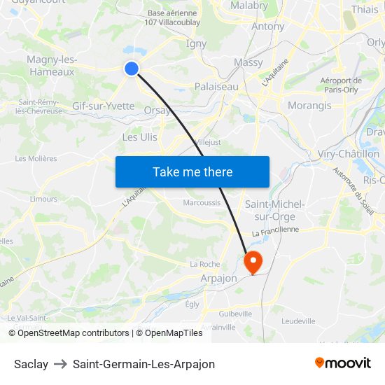 Saclay to Saint-Germain-Les-Arpajon map