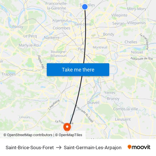 Saint-Brice-Sous-Foret to Saint-Germain-Les-Arpajon map