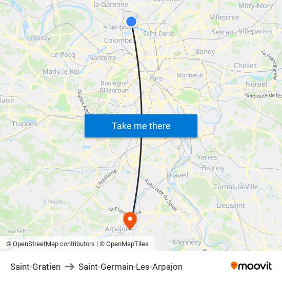 Saint-Gratien to Saint-Germain-Les-Arpajon map