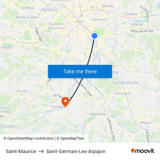 Saint-Maurice to Saint-Germain-Les-Arpajon map