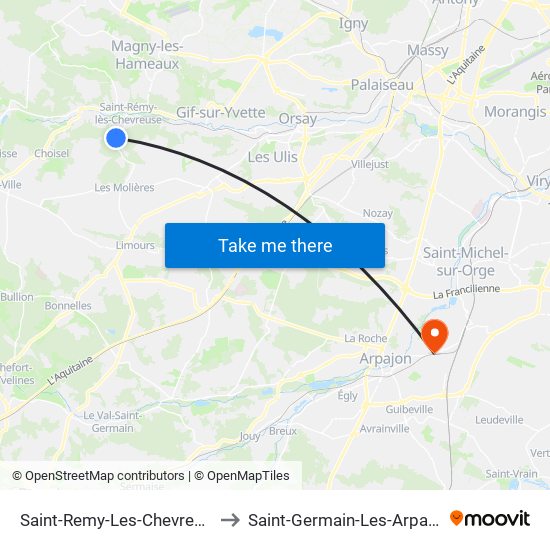 Saint-Remy-Les-Chevreuse to Saint-Germain-Les-Arpajon map