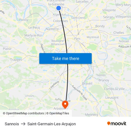 Sannois to Saint-Germain-Les-Arpajon map