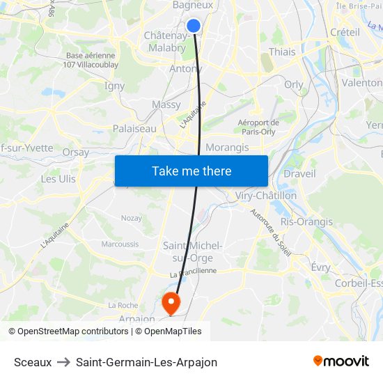 Sceaux to Saint-Germain-Les-Arpajon map