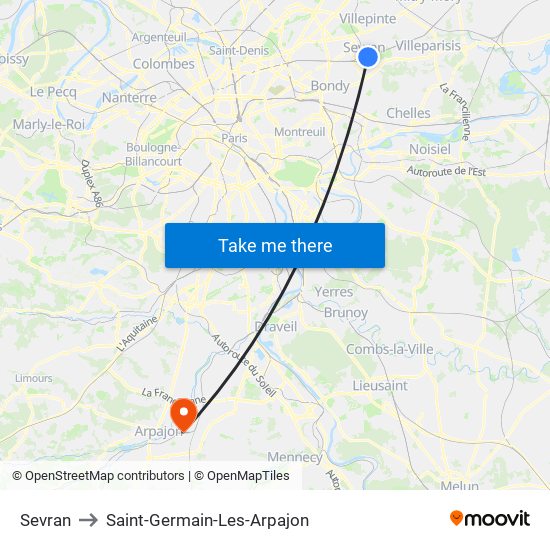 Sevran to Saint-Germain-Les-Arpajon map