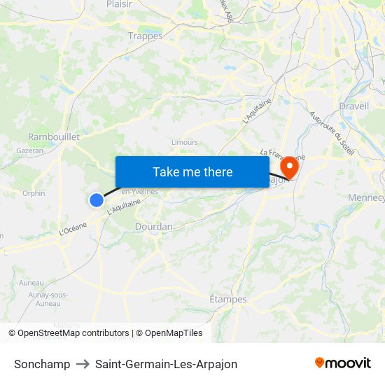 Sonchamp to Saint-Germain-Les-Arpajon map