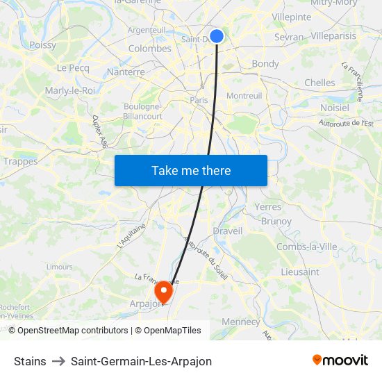 Stains to Saint-Germain-Les-Arpajon map