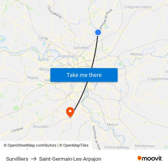 Survilliers to Saint-Germain-Les-Arpajon map