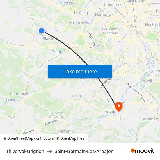 Thiverval-Grignon to Saint-Germain-Les-Arpajon map
