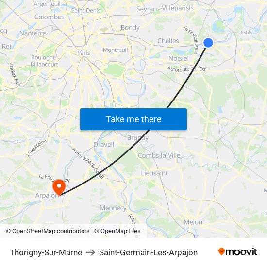 Thorigny-Sur-Marne to Saint-Germain-Les-Arpajon map