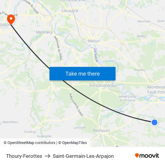 Thoury-Ferottes to Saint-Germain-Les-Arpajon map