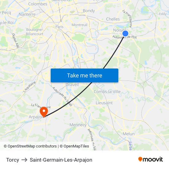 Torcy to Saint-Germain-Les-Arpajon map