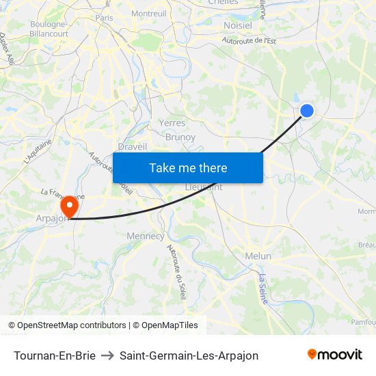 Tournan-En-Brie to Saint-Germain-Les-Arpajon map