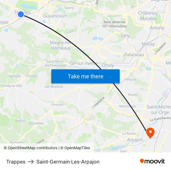 Trappes to Saint-Germain-Les-Arpajon map