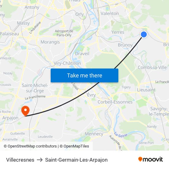 Villecresnes to Saint-Germain-Les-Arpajon map