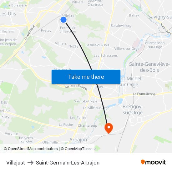 Villejust to Saint-Germain-Les-Arpajon map