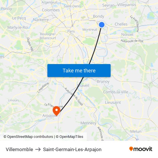 Villemomble to Saint-Germain-Les-Arpajon map