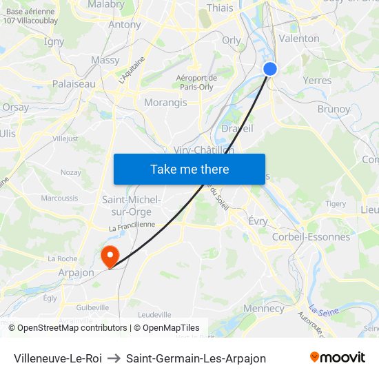 Villeneuve-Le-Roi to Saint-Germain-Les-Arpajon map
