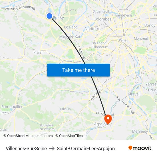 Villennes-Sur-Seine to Saint-Germain-Les-Arpajon map