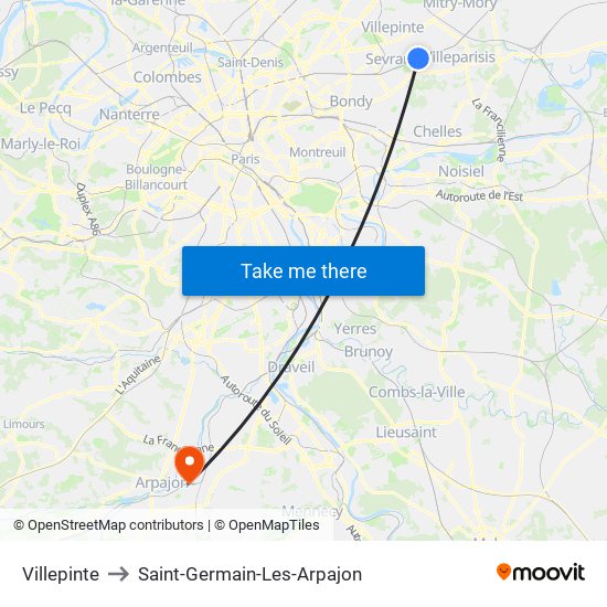 Villepinte to Saint-Germain-Les-Arpajon map