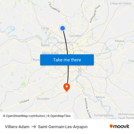 Villiers-Adam to Saint-Germain-Les-Arpajon map