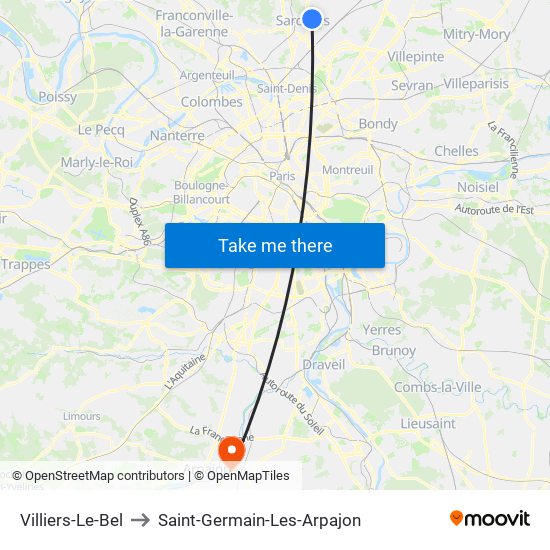 Villiers-Le-Bel to Saint-Germain-Les-Arpajon map