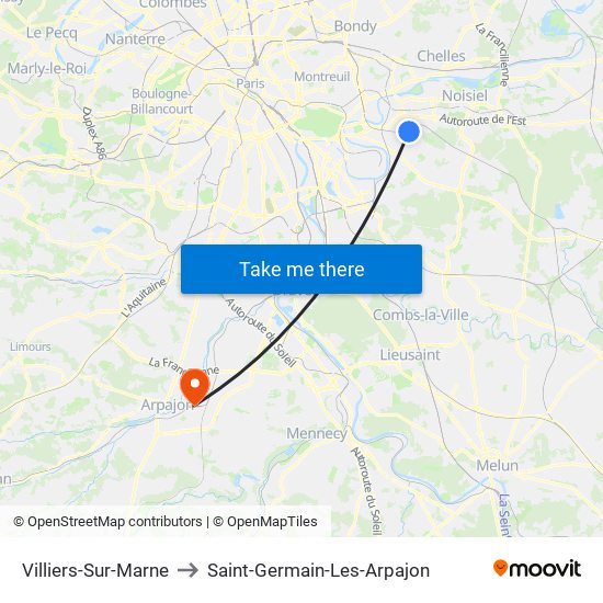 Villiers-Sur-Marne to Saint-Germain-Les-Arpajon map