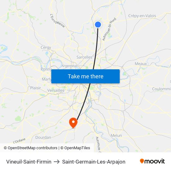 Vineuil-Saint-Firmin to Saint-Germain-Les-Arpajon map