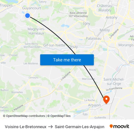 Voisins-Le-Bretonneux to Saint-Germain-Les-Arpajon map