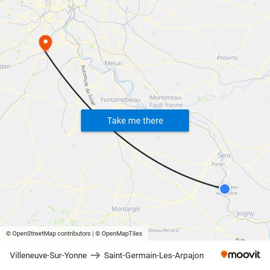 Villeneuve-Sur-Yonne to Saint-Germain-Les-Arpajon map