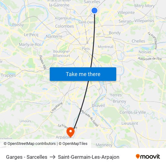 Garges - Sarcelles to Saint-Germain-Les-Arpajon map